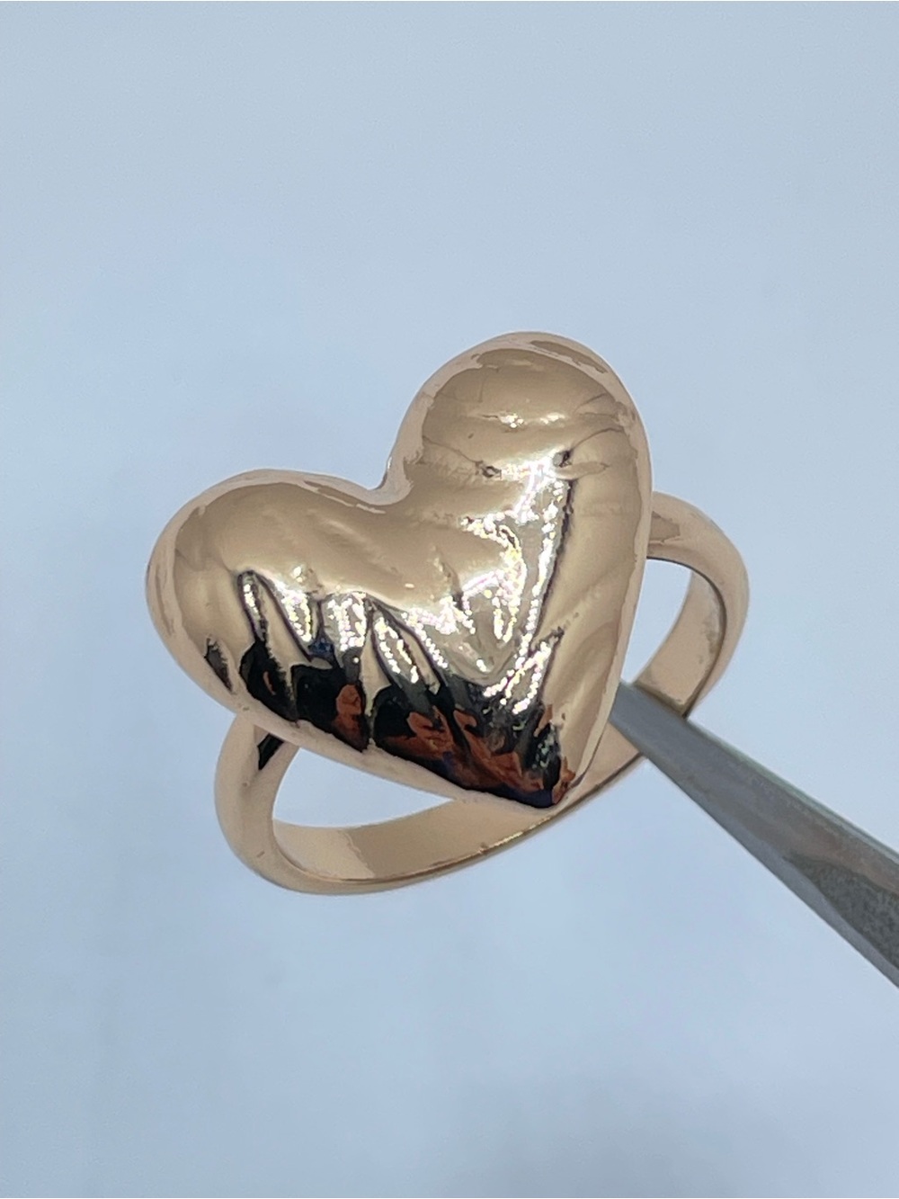 Gold Tone Puffy Heart Ring Bold Statement Love Romantic